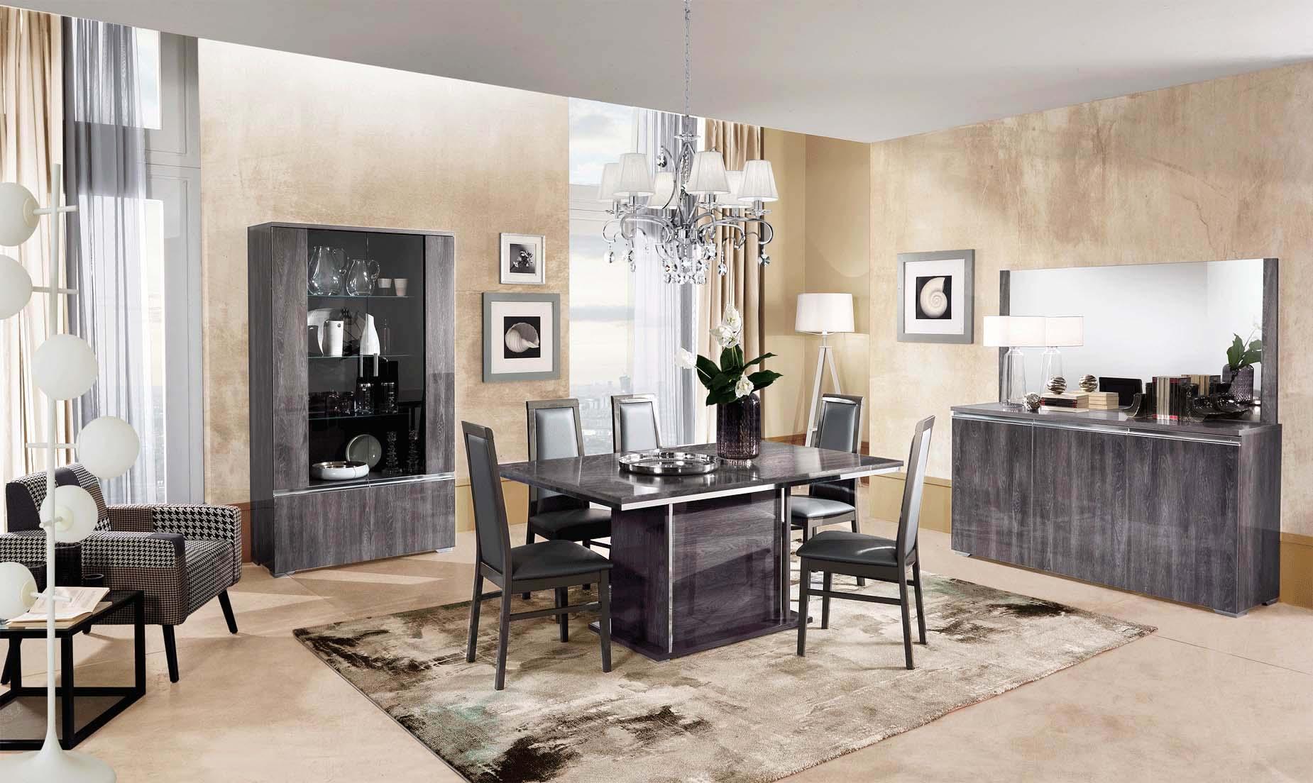 Contemporary Dining Table Set Oxford Oxford-Set-8 in Dark Gray Eco-Leather