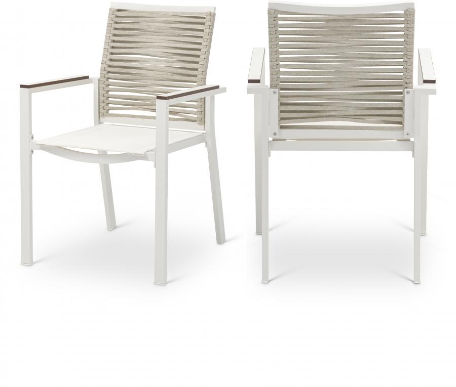 

    
Contemporary Beige/White Aluminium Patio Arm Chairs Set 2PCS Meridian Furniture Maldives 343Beige-AC-2PCS
