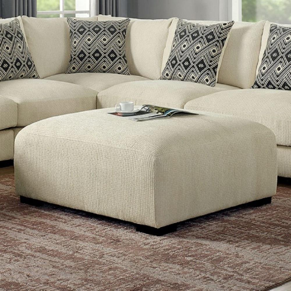 Contemporary Light Gray Linen-like Fabric Ottoman Furniture of America ...