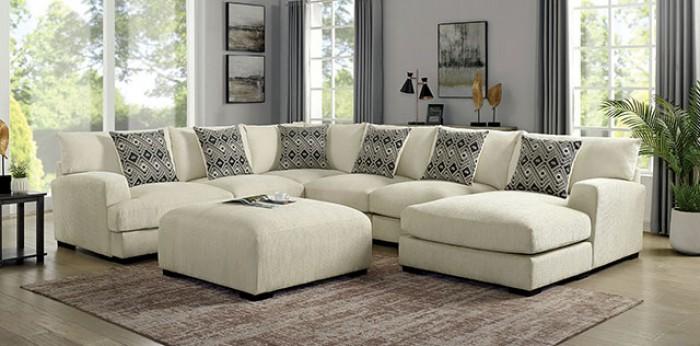 

    
Contemporary Beige Chenille U-Shaped Sectional and Ottoman Furniture of America CM6587BG-SECT-R+OT Kaylee
