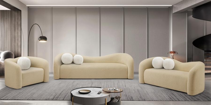

    
Contemporary Beige Eucalyptus Wood Living Room Set 2PCS Meridian Furniture Kali 186Beige-S-2PCS
