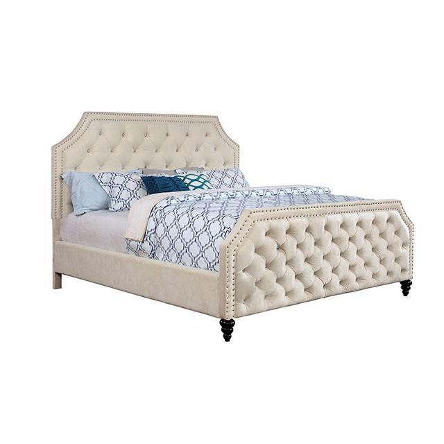 

    
Beige Fabric Crystal-Like Tufted Cal King Bed CLAUDINE CM7675CK FOA Contemporary
