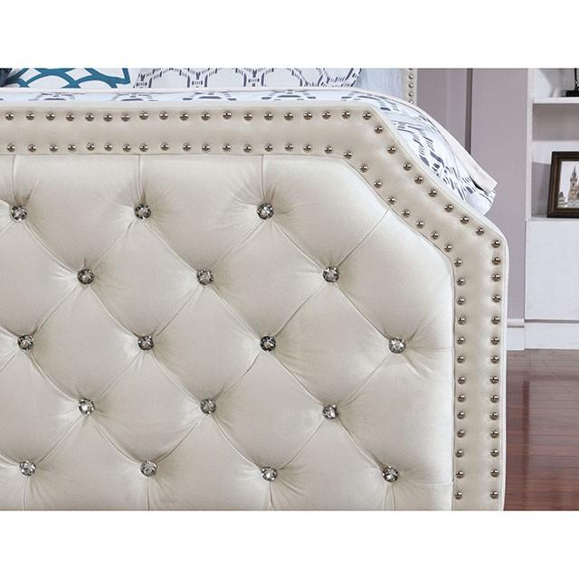 

    
Furniture of America CLAUDINE CM7675EK Panel Bed Beige CM7675EK-BED
