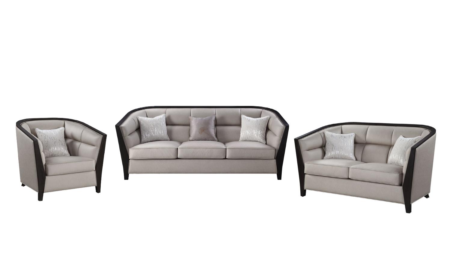 Contemporary, Classic Sofa Loveseat and Chair Set Zemocryss 54235-3pcs in Beige Fabric