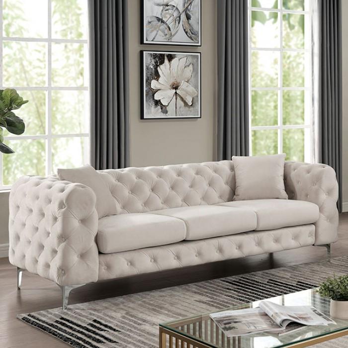 

    
Contemporary Beige Flannelette Living Room Set 3pcs Furniture of America Sapphira

