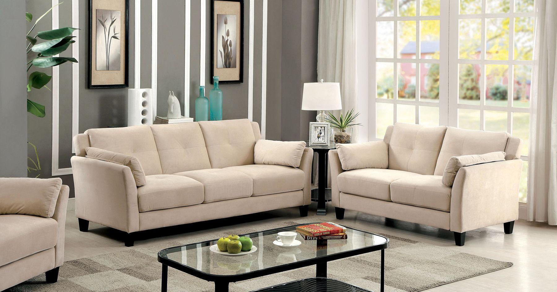 

    
Contemporary Beige Flannelette Living Room Set 3pcs Furniture of America Ysabel
