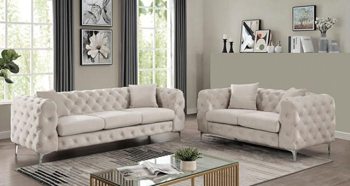 

    
Contemporary Beige Flannelette Loveseat Furniture of America CM6498BG-LV Sapphira
