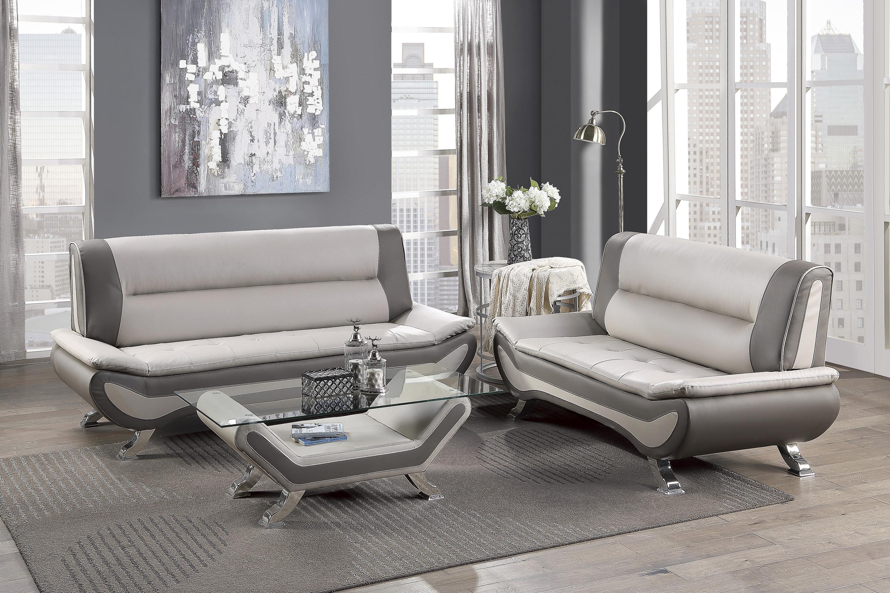 Contemporary Living Room Set 8219BEG-2PC Veloce 8219BEG-2PC in Gray, Beige Faux Leather