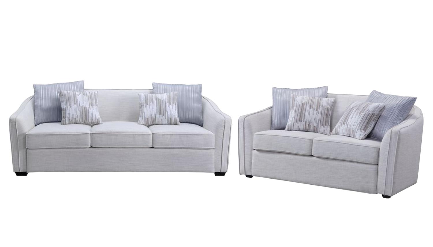 

    
Contemporary Beige Linen Sofa + Loveseat + Chair by Acme Mahler II LV00485-3pcs
