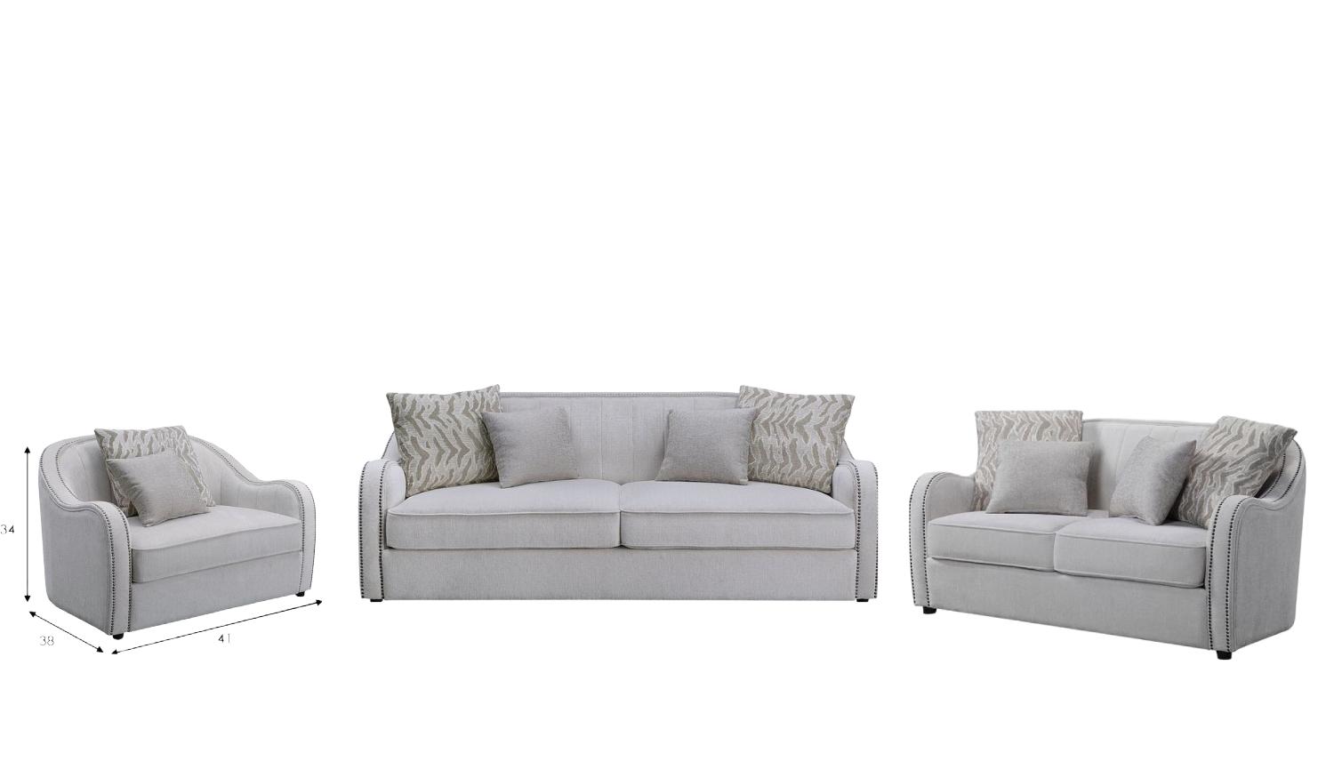 

    
Contemporary Beige Linen Sofa + Loveseat + Chair by Acme Mahler LV00578-3pcs
