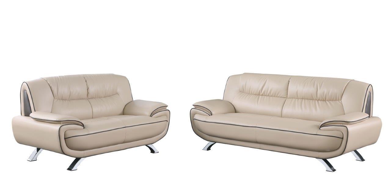 Contemporary Sofa and Loveseat Set 405 405-BEIGE-2PC in Beige Leather gel match