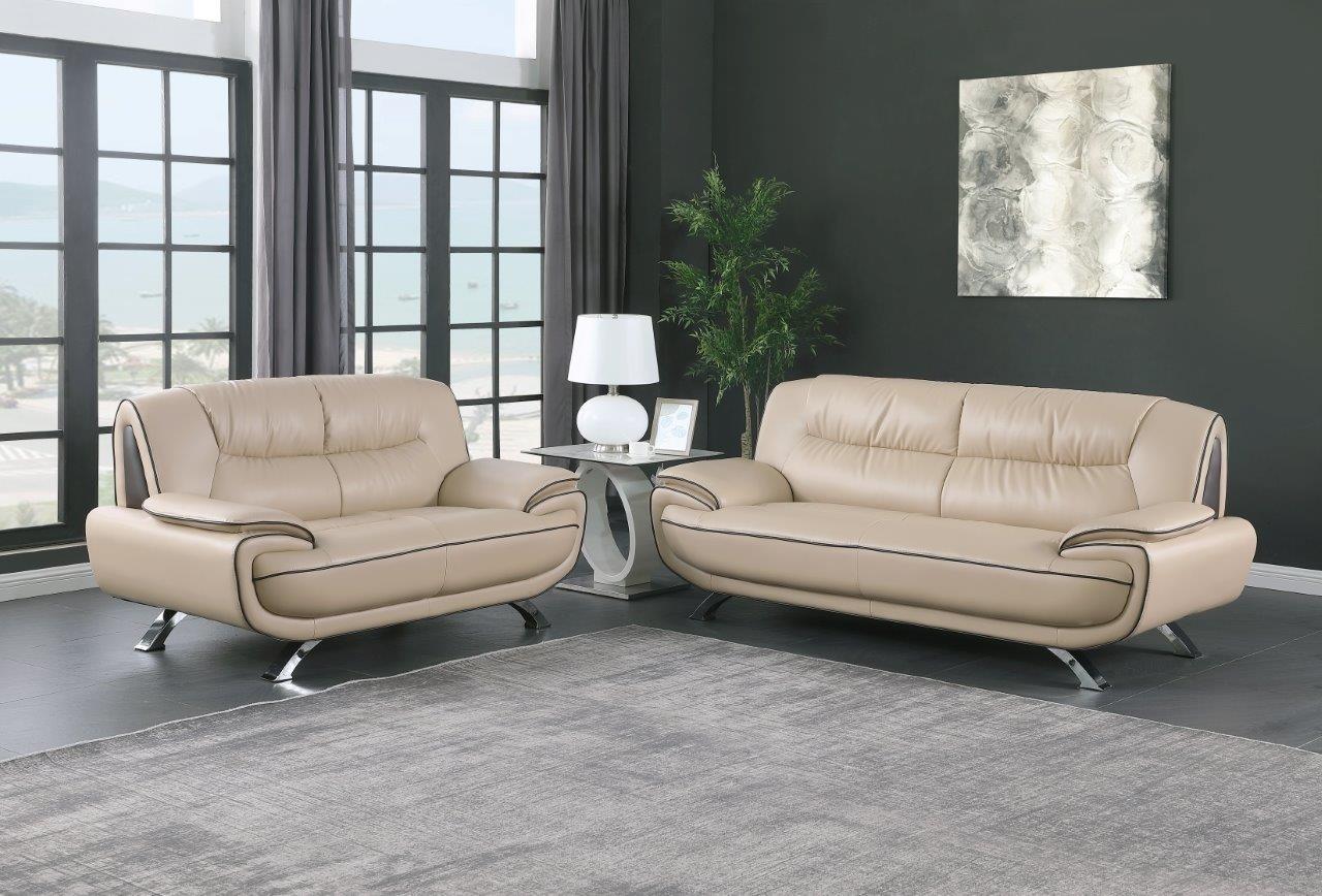 

    
Contemporary Beige Premium Leather Match Sofa Set 2Pcs Global United 405
