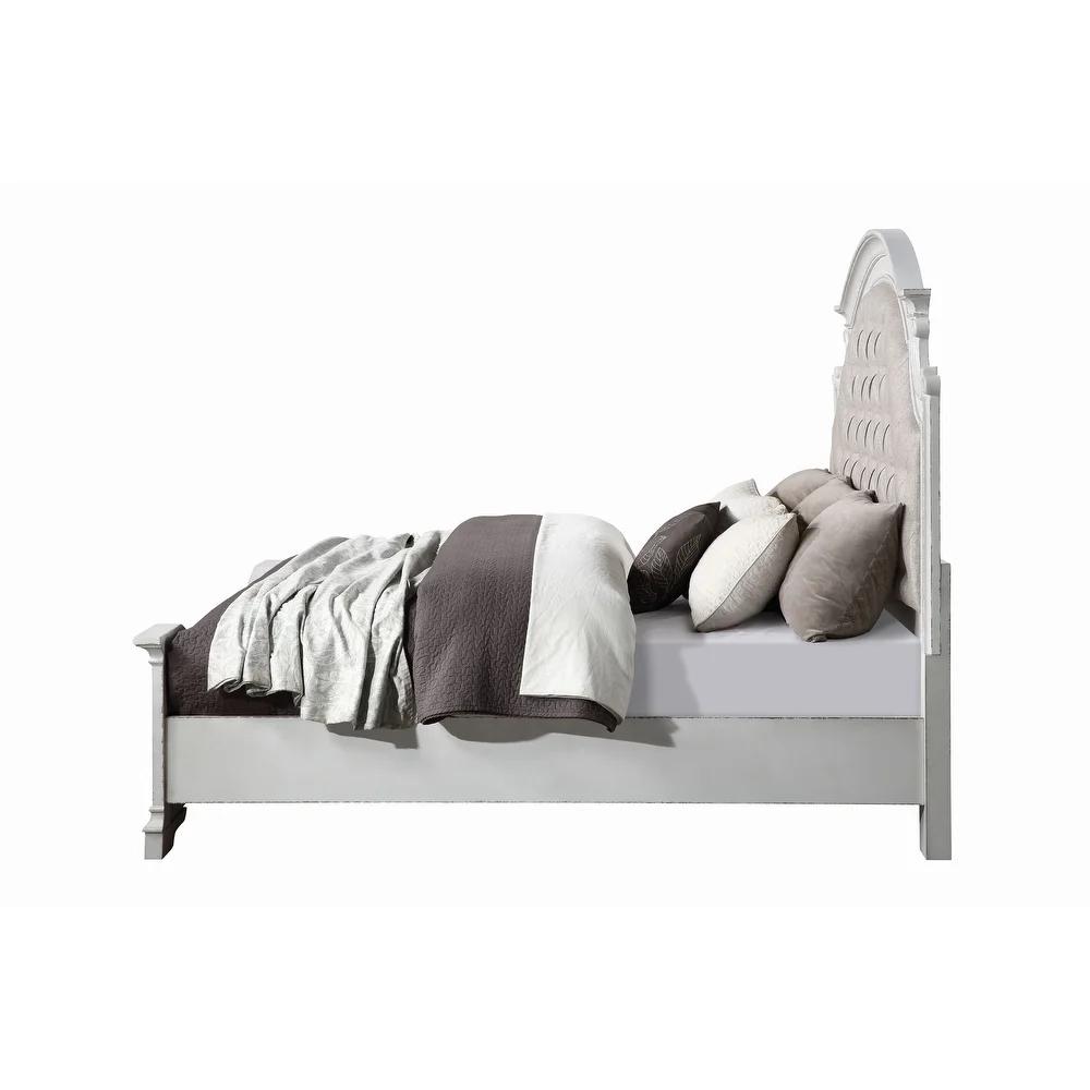 

    
Contemporary Beige PU & Antique White Finish Queen Bed by Acme Florian 28720Q
