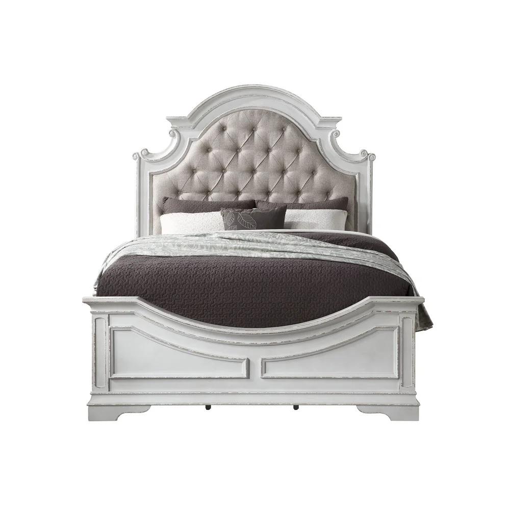 

    
Contemporary Beige PU & Antique White Finish Queen Bed by Acme Florian 28720Q
