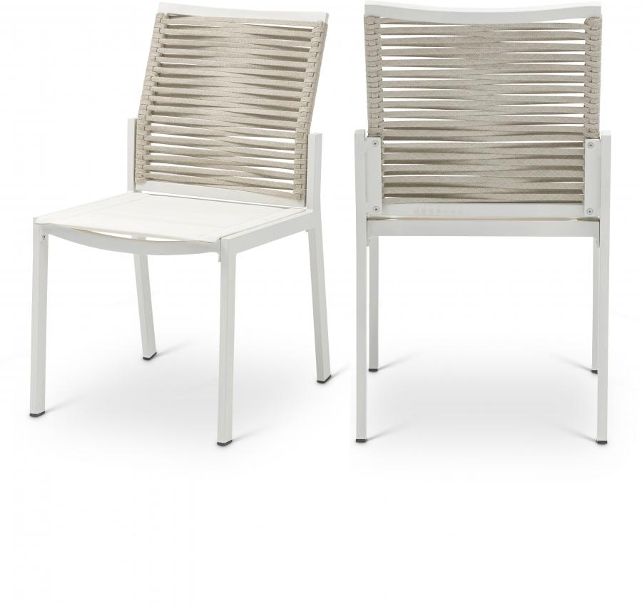 

    
Contemporary Beige/White Aluminium Patio Side Chairs Set 2PCS Meridian Furniture Maldives 343Beige-SC-2PCS
