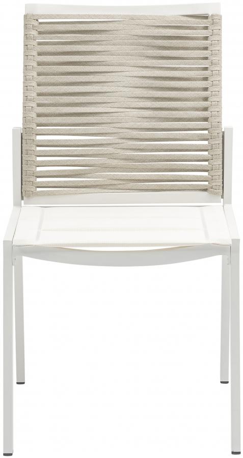 

    
Contemporary Beige/White Aluminium Patio Side Chairs Set 2PCS Meridian Furniture Maldives 343Beige-SC-2PCS
