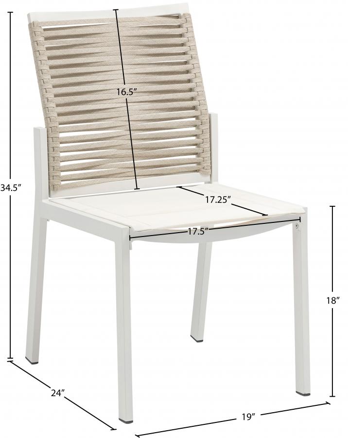 

    
 Order  Contemporary Beige/White Aluminium Patio Side Chairs Set 2PCS Meridian Furniture Maldives 343Beige-SC-2PCS
