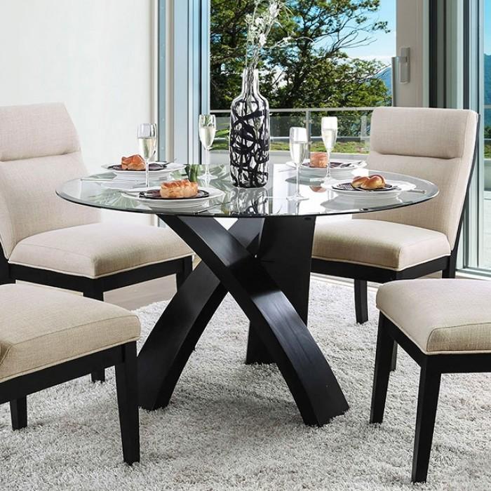 

    
Contemporary Black 12mm Tempered Glass Dining Table Furniture of America CM3393RT Jasmin
