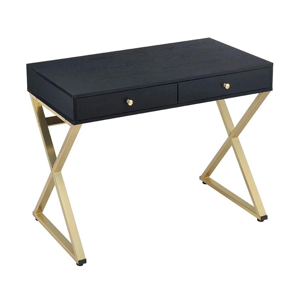 

    
Contemporary Black & Brass Writing Desk WITH USB + End Table by Acme 93050-2pcs Coleen
