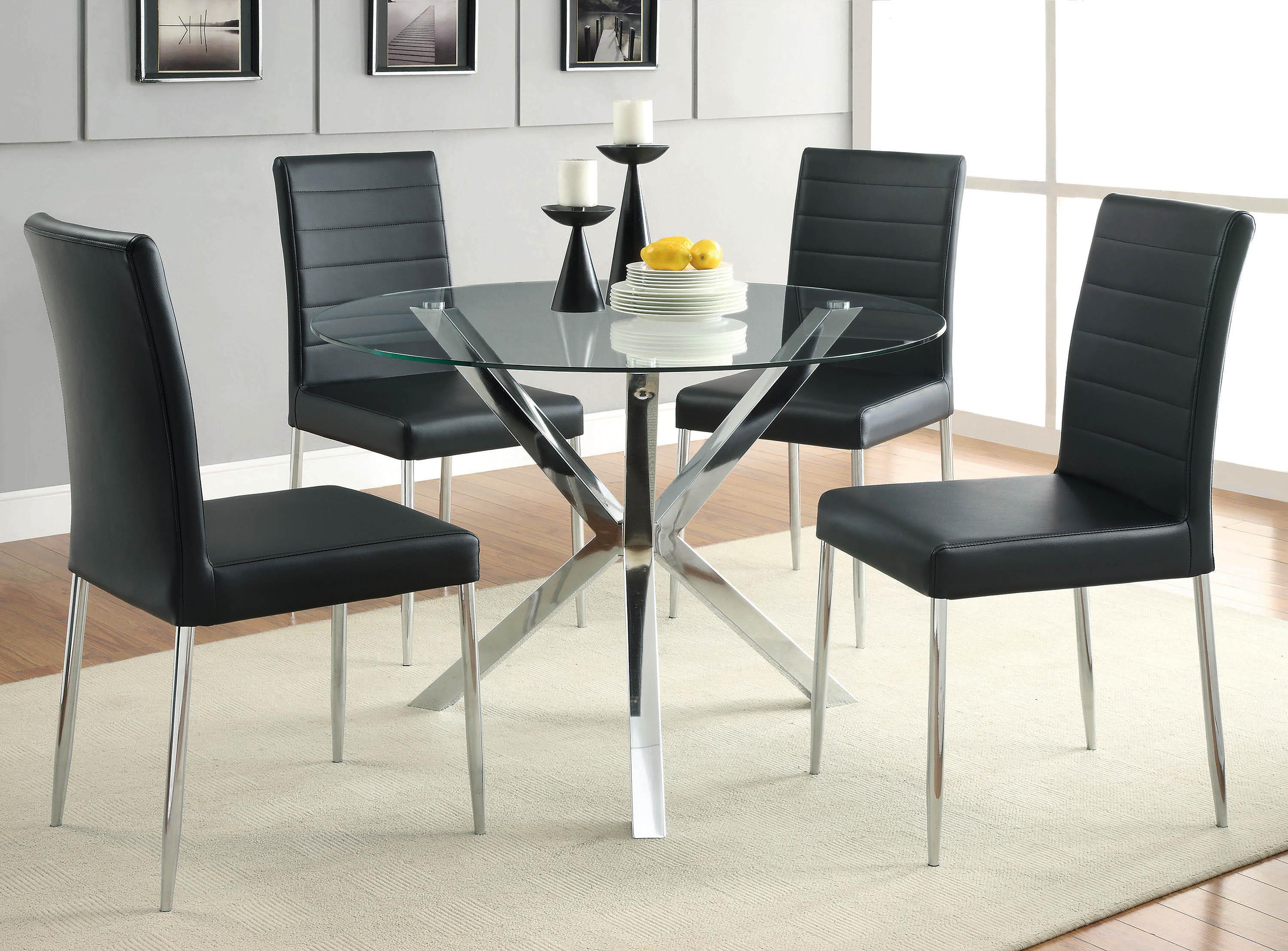 Contemporary Dining Room Set 120760-BLK-S5 Vance 120760-BLK-S5 in Black Leatherette