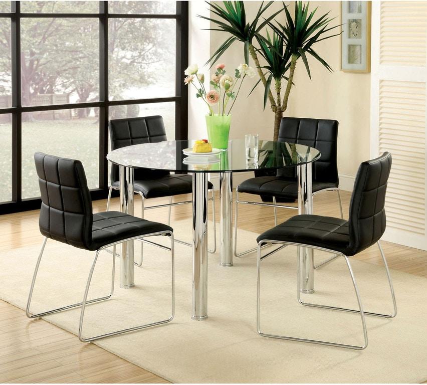 

    
Contemporary Black & Chrome Tempered Glass Dining Room Set 5pcs Furniture of America Kona
