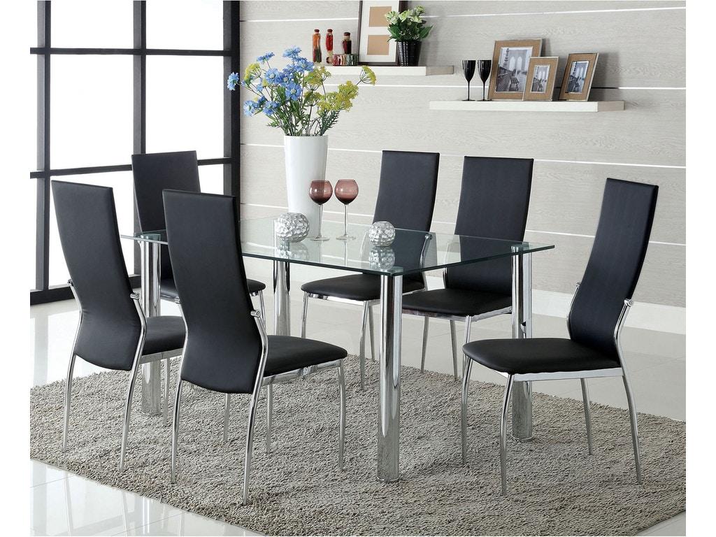 

    
Contemporary Black & Chrome Tempered Glass Dining Room Set 7pcs Furniture of America Kona & Kalawao
