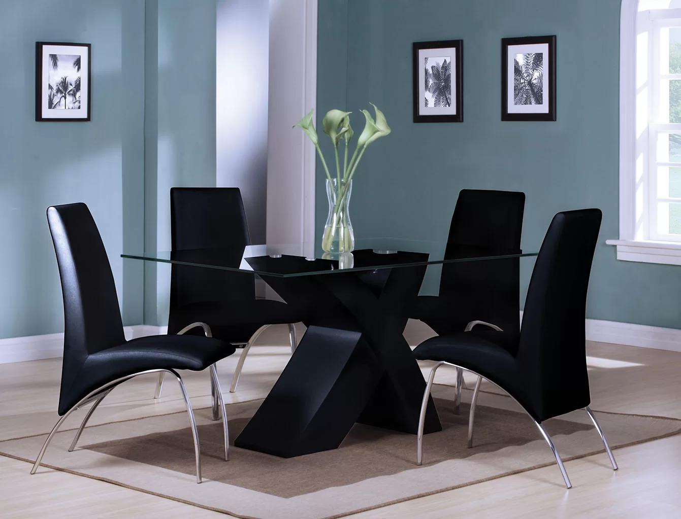 

    
Contemporary Black & Clear Glass Dining Table + 4x Chairs by Acme Pervis 71110-5pcs
