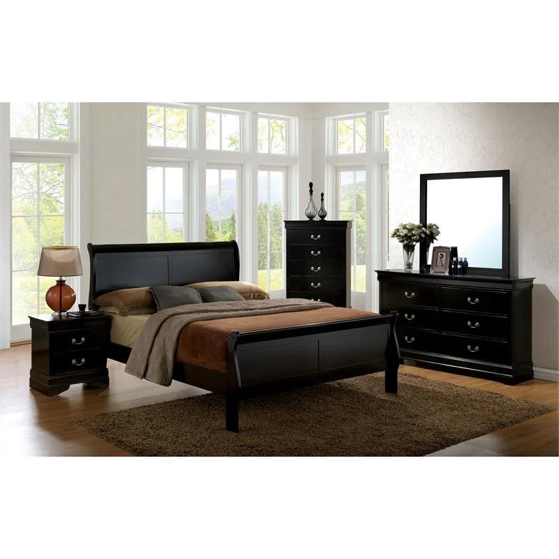 Contemporary, Rustic Bedroom Set Louis Philippe III 19497EK-6pcs in Black 