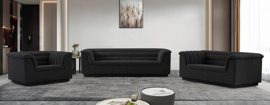 

    
Contemporary Black Engineered Wood Living Room Set 2PCS Meridian Furniture Cascade 191Black-S-2PCS
