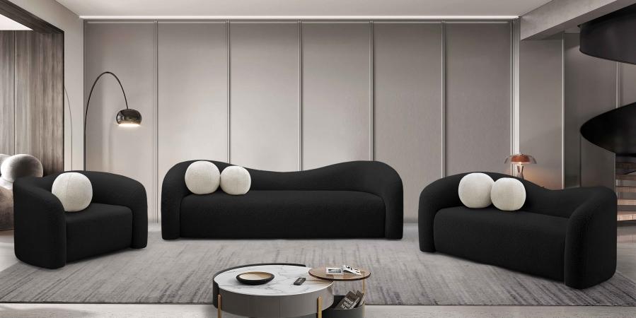 

    
 Photo  Contemporary Black Eucalyptus Wood Sofa Meridian Furniture Kali 186Black-S
