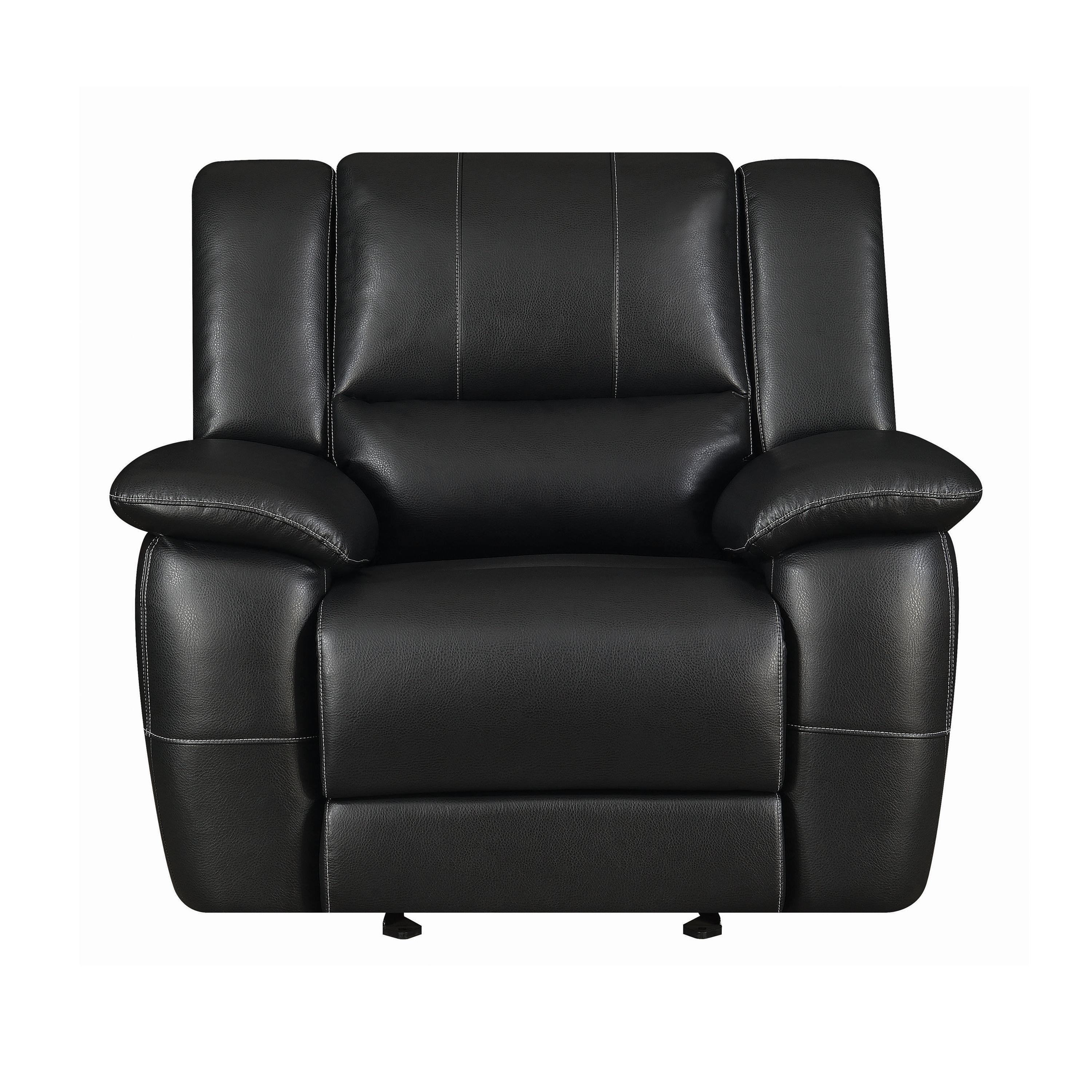 

    
Contemporary Black Faux Leather Glider Recliner Coaster 601063 Lee
