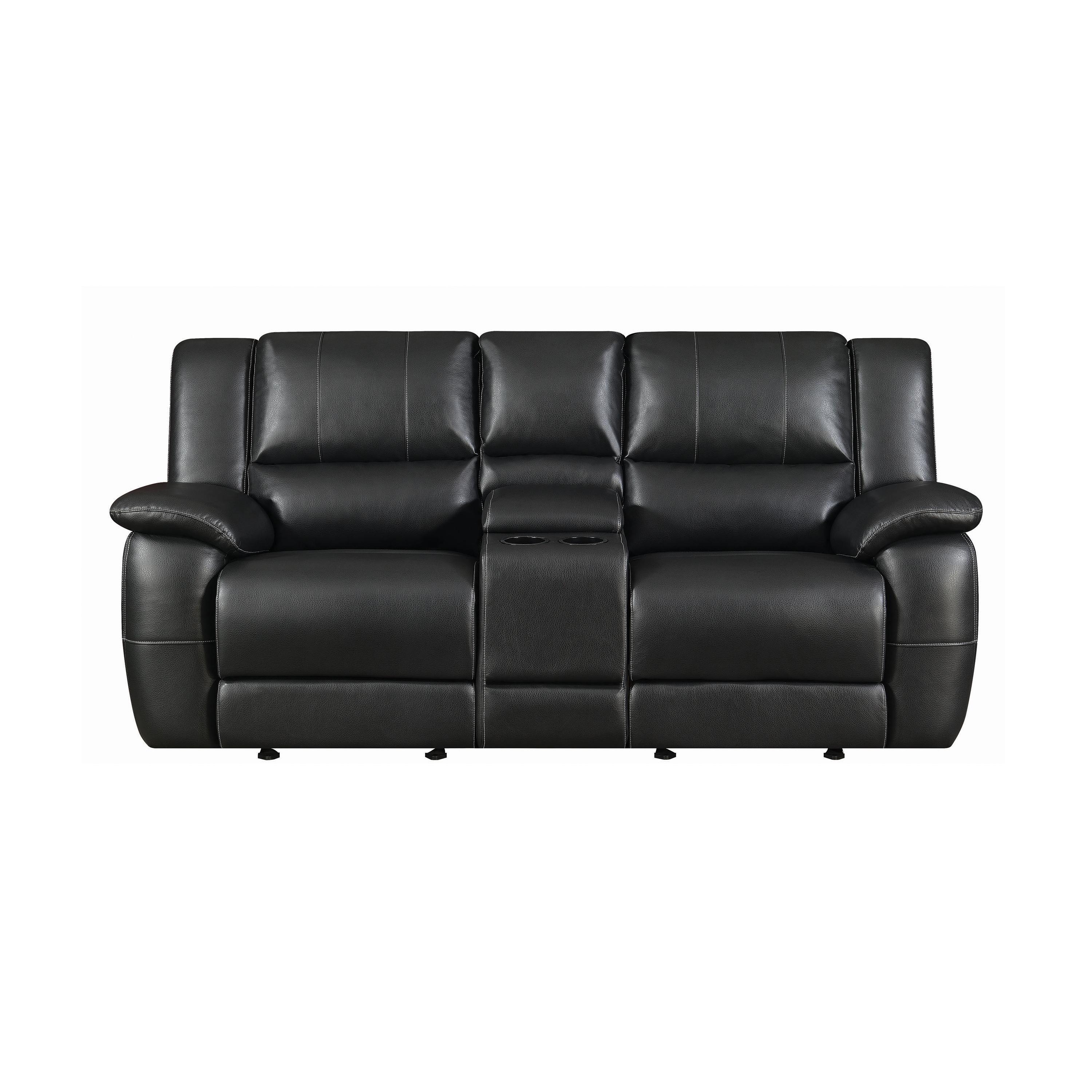 

    
 Shop  Contemporary Black Faux Leather Living Room Set 2pcs Coaster 601061-S2 Lee
