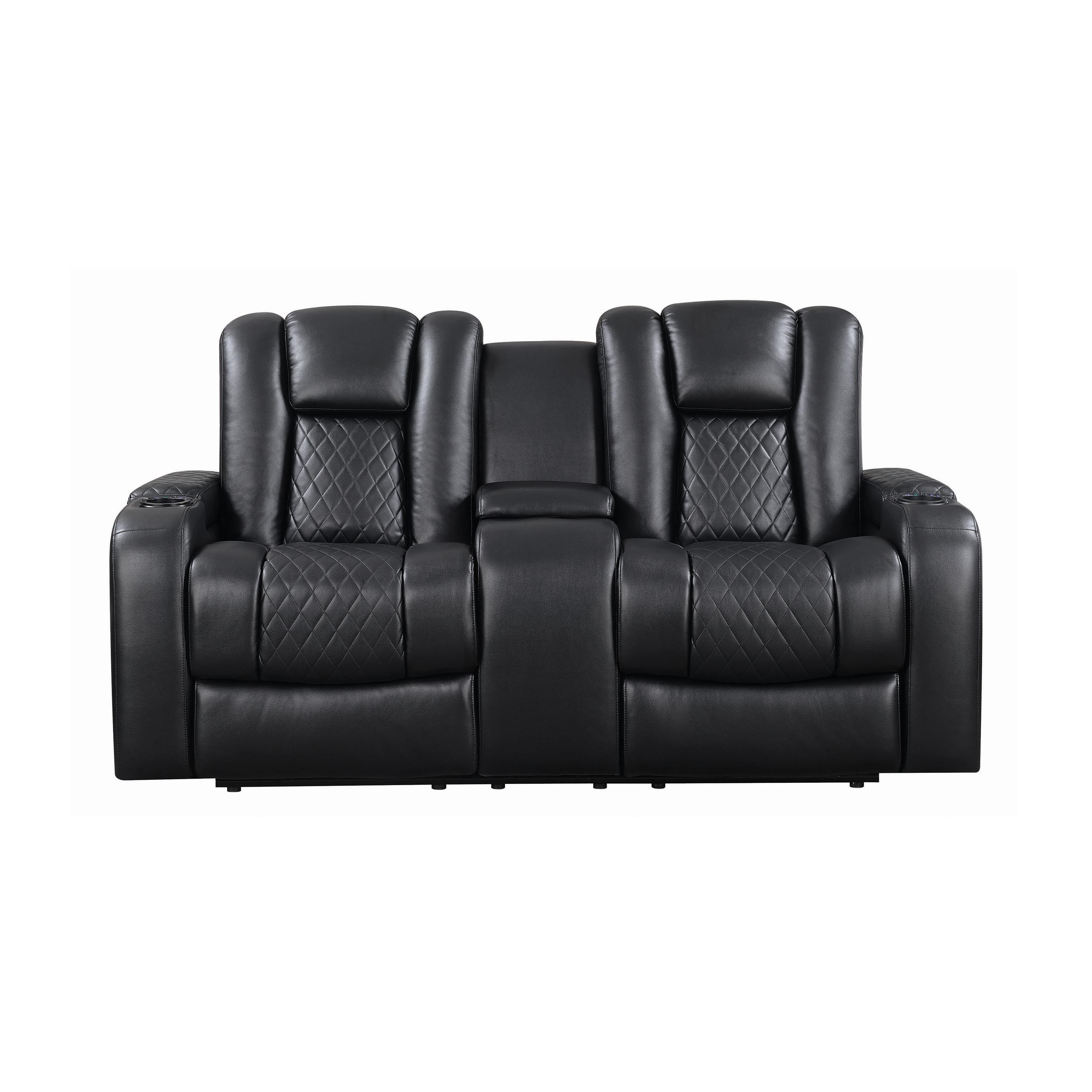

    
Contemporary Black Faux Leather Power Reclining Loveseat Coaster 602302P Delangelo
