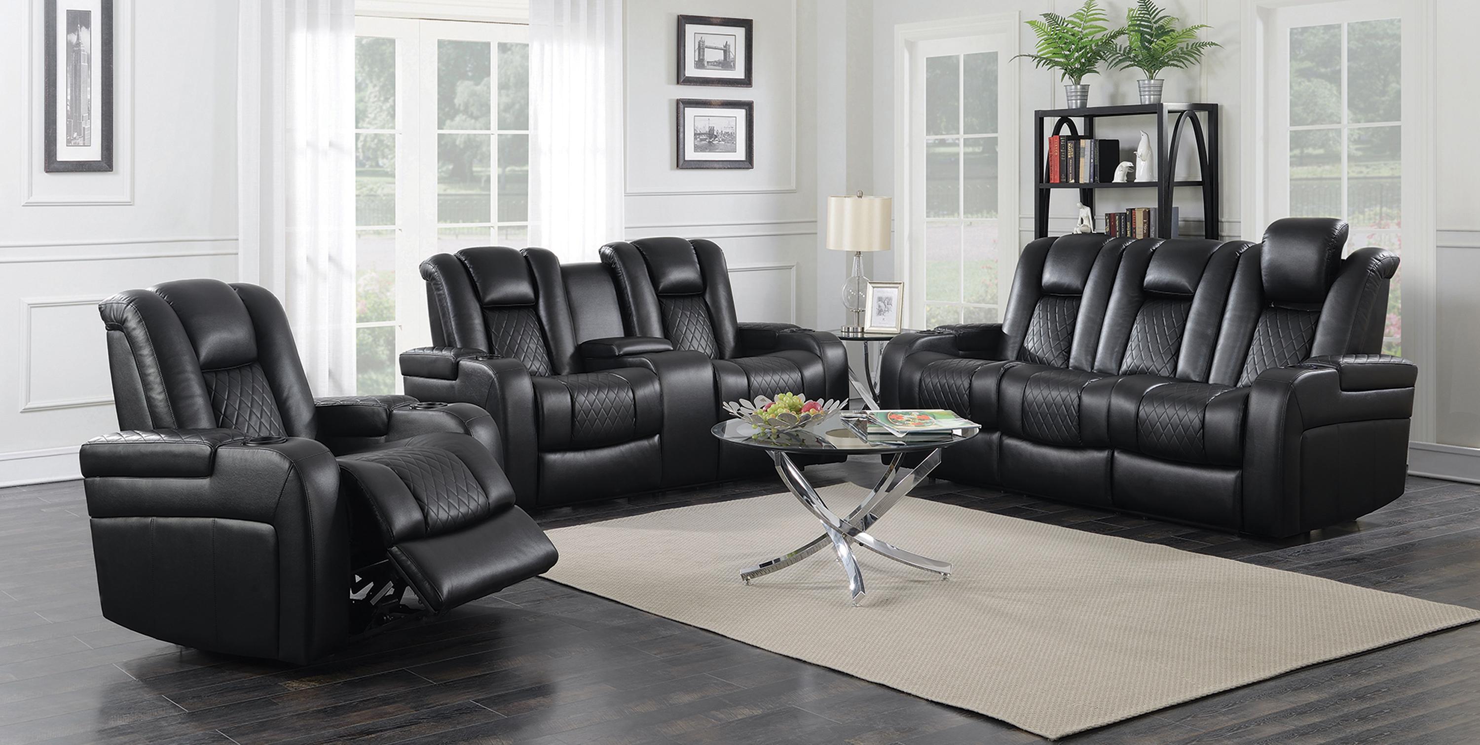 

    
 Photo  Contemporary Black Faux Leather Power Reclining Loveseat Coaster 602302P Delangelo
