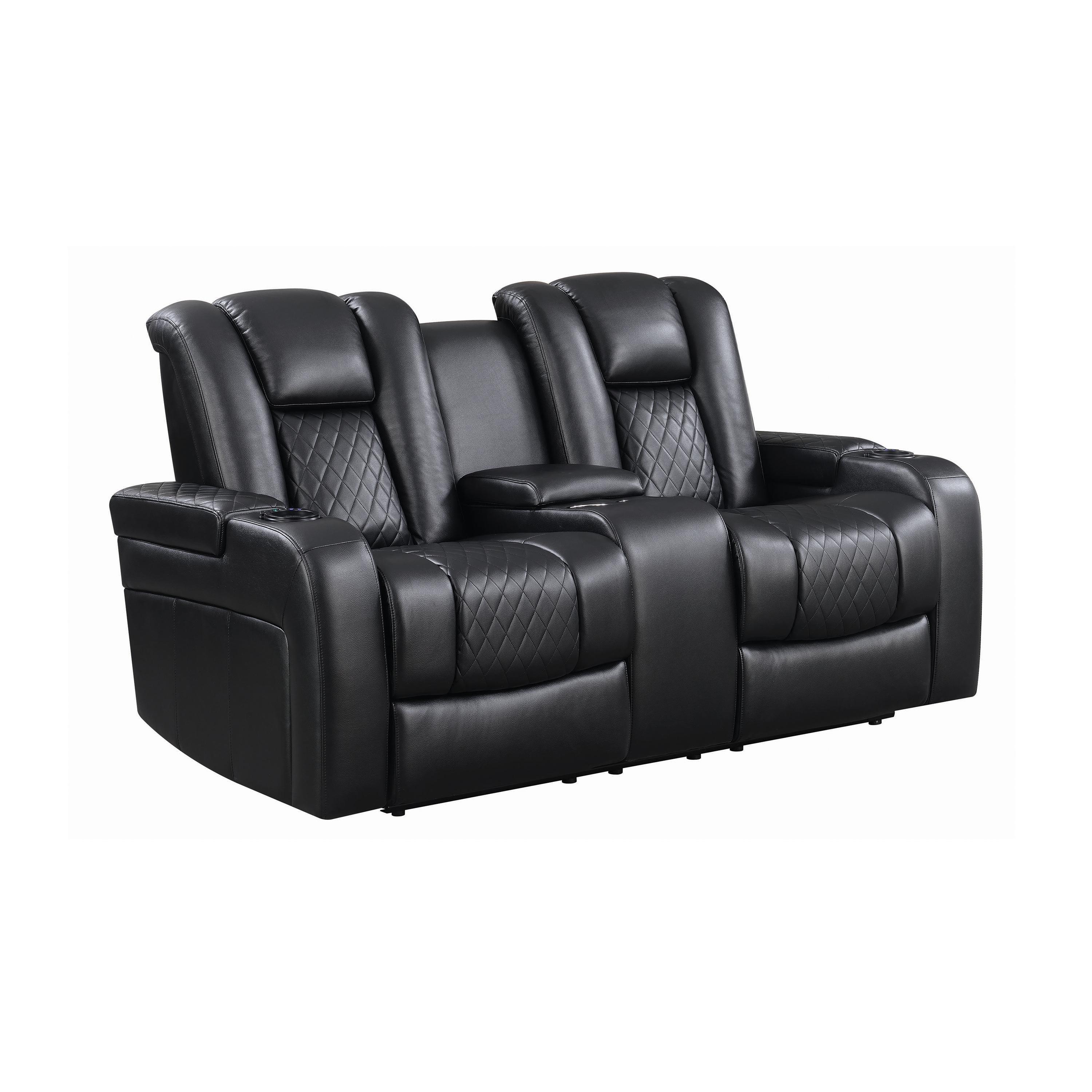 

    
Contemporary Black Faux Leather Power Reclining Loveseat Coaster 602302P Delangelo
