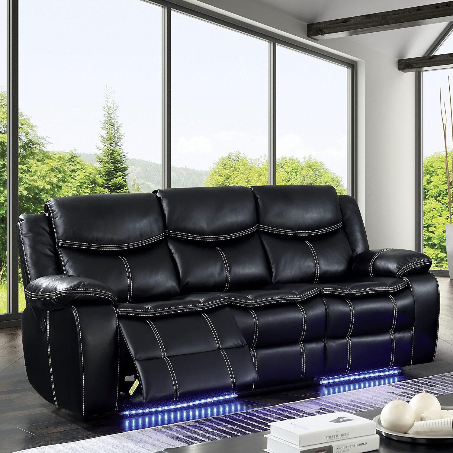 

    
Black Breathable Leatherette Power Sofa SIRIUS CM6567-SF FOA Transitional
