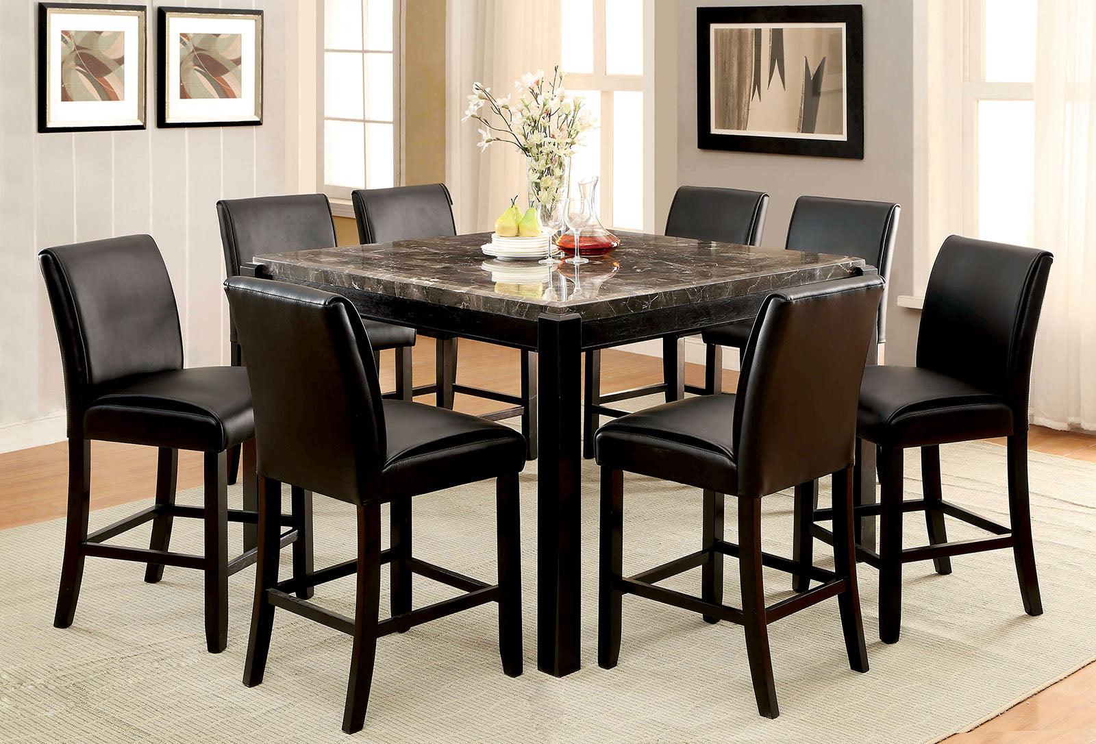 

    
Contemporary Black Genuine Marble Counter Height Table Set 9pcs Furniture of America Gladstone
