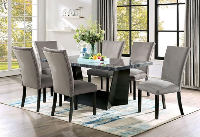 

    
Contemporary Black Genuine Marble Dining Room Set 5pcs Furniture of America CM3496T Opheim
