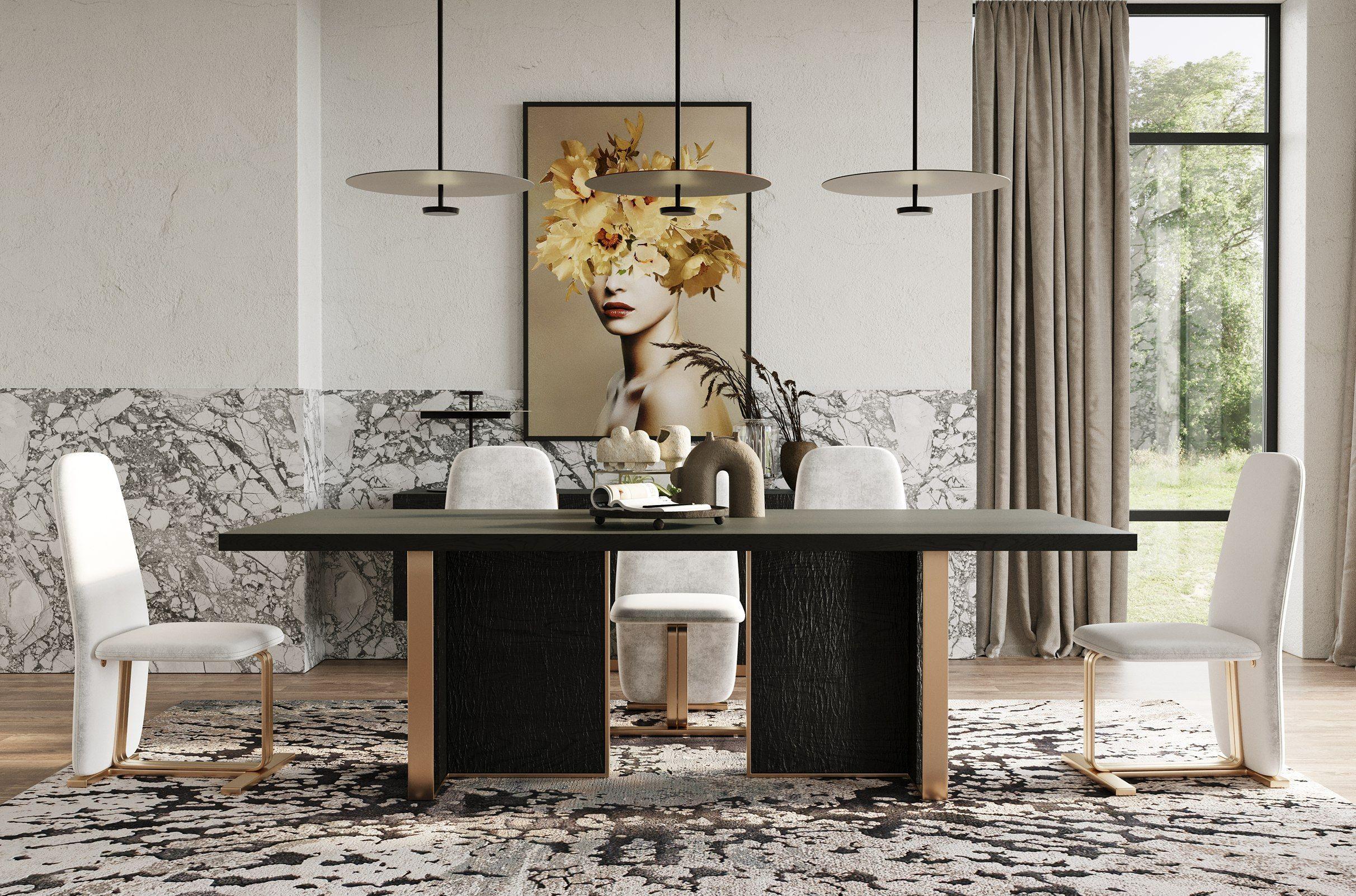 

    
Contemporary Black/Gold Ash Veneer Dining Room Set 8PCS VIG Furniture Modrest Tasha VGVCT2308
