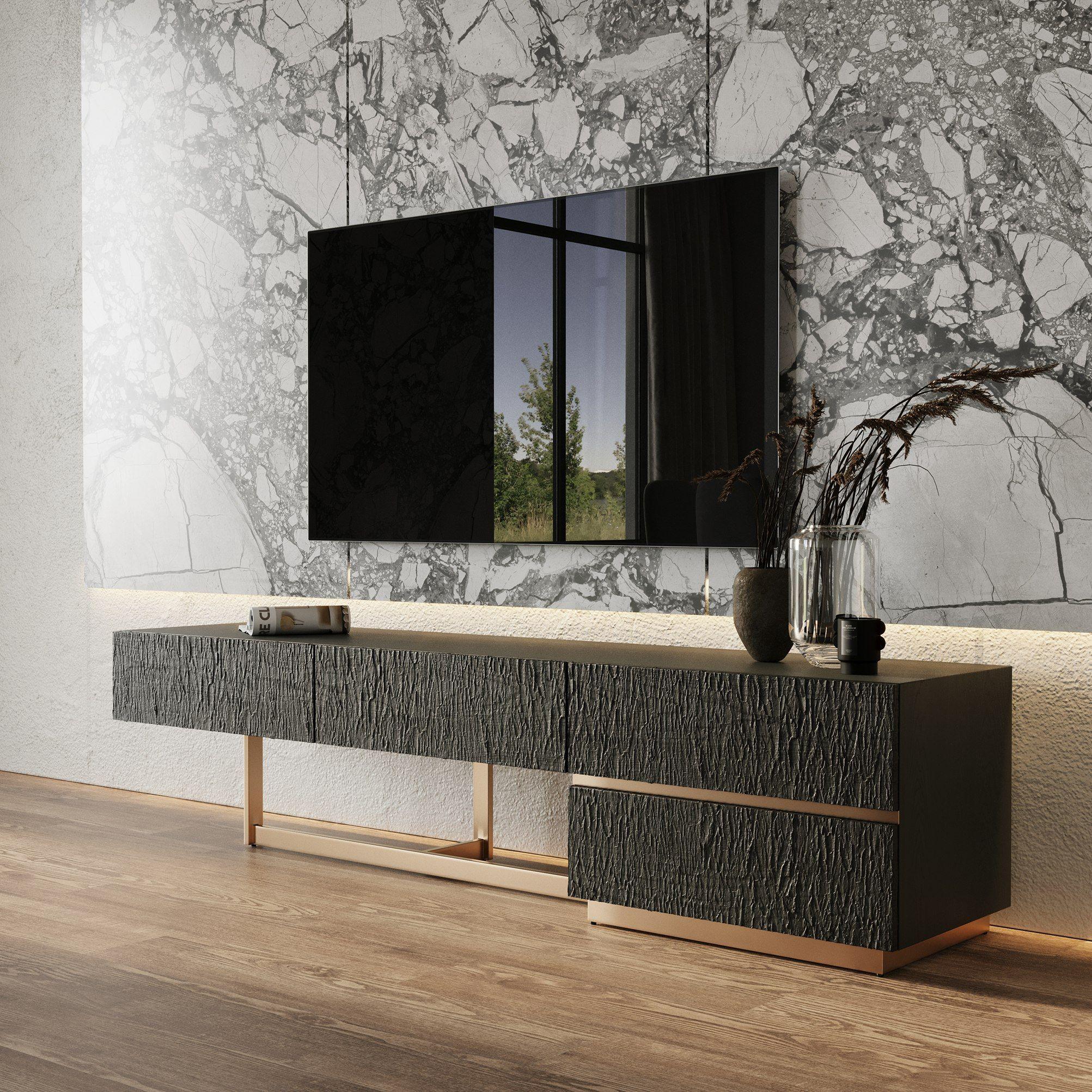 

    
Contemporary Black/Gold Ash Veneer TV Stand VIG Furniture Modrest Tasha VGVCTV2308
