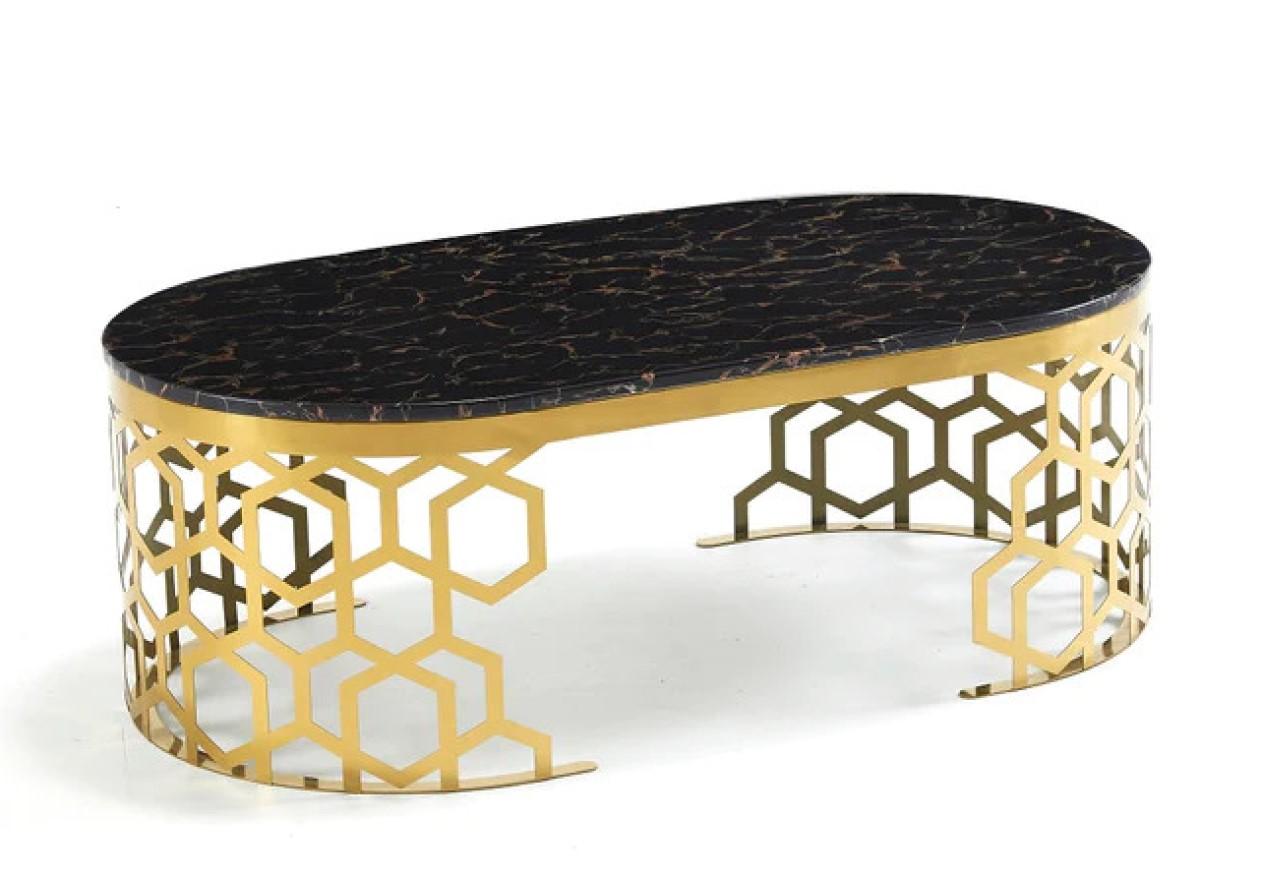 

    
Contemporary  Black/Gold Faux Marble Coffee Table McFerran T1018 T1018-C
