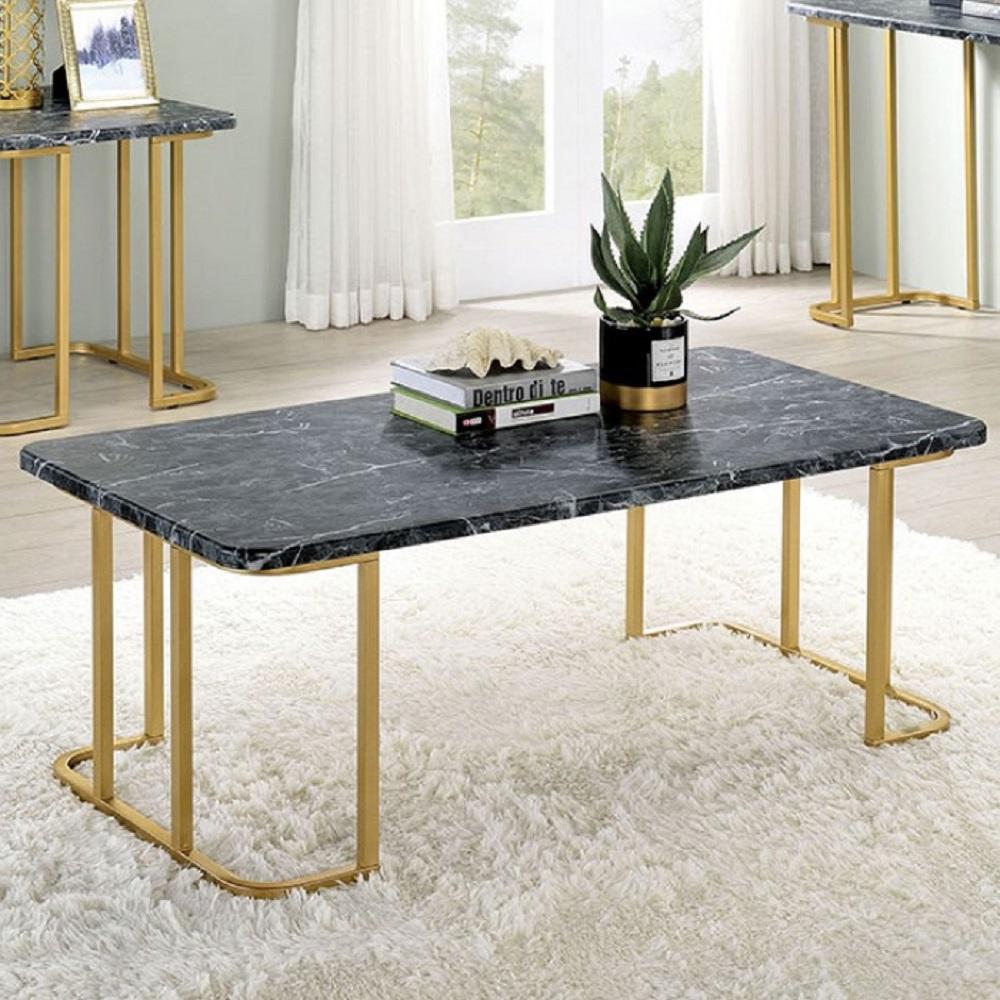 

    
Contemporary Black & Gold Faux Marble Top Coffee Table Set 3pcs Furniture of America Calista
