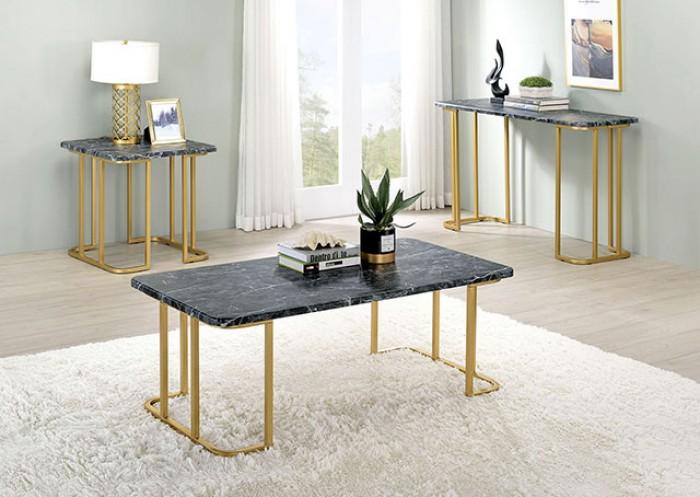 

    
Contemporary Black & Gold Faux Marble Top Coffee Table Set 3pcs Furniture of America Calista
