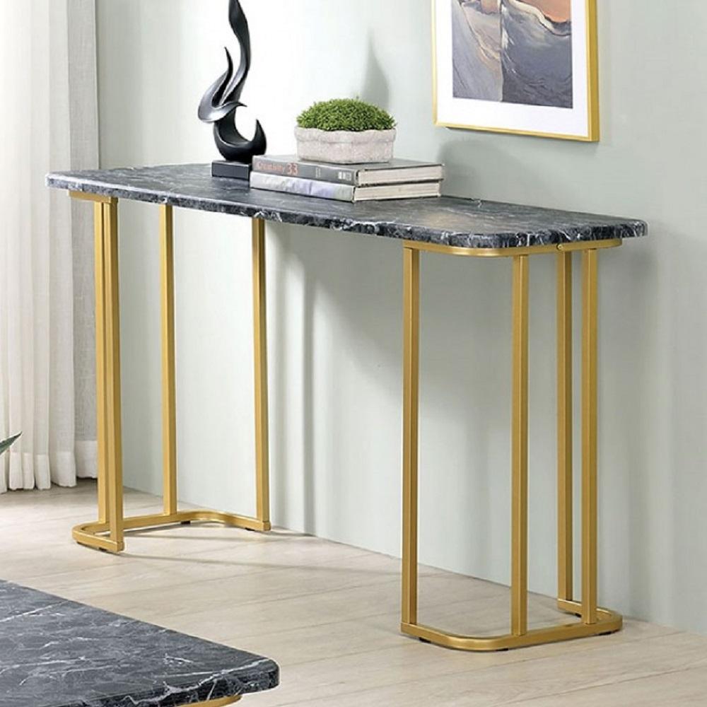

    
Contemporary Black & Gold Faux Marble Top Sofa Table Furniture of America CM4564BK-S Calista
