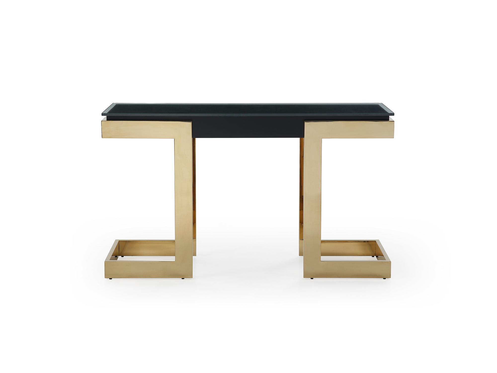 

    
Contemporary Black & Gold Stainless Steel Console Table WhiteLine CO1658-BLK Sumo
