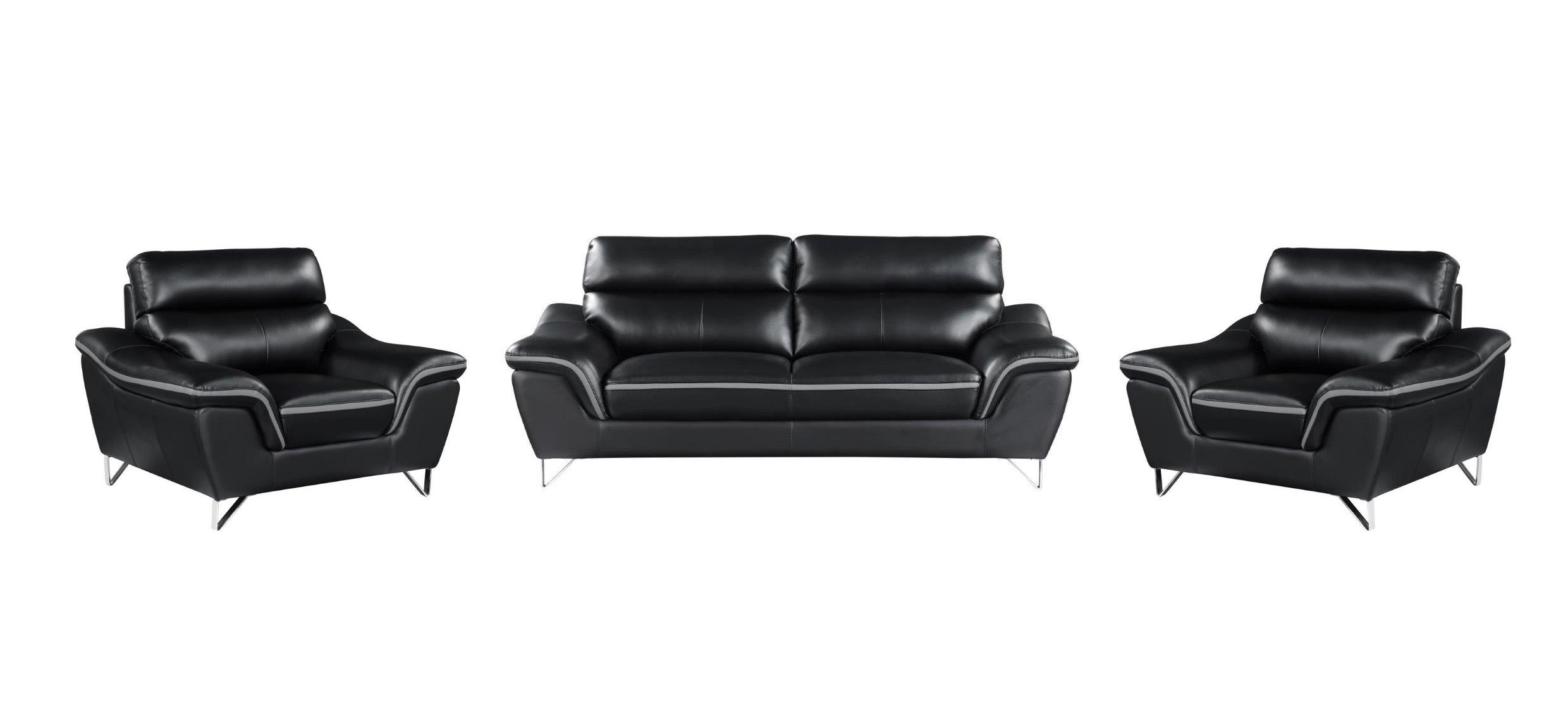 

    
Black Premium Leather Match Sofa & 2 Chairs 3Pcs Set Contemporary Global United 168
