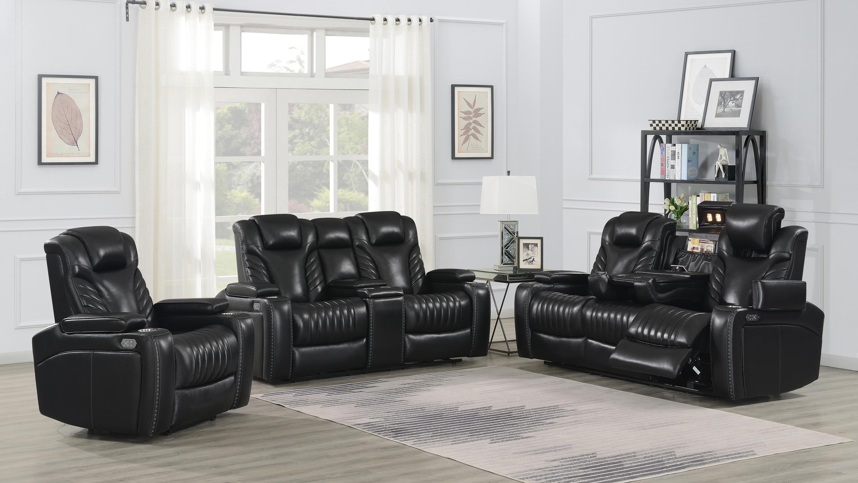 

    
Contemporary Black Leather Power Sofa Coaster 609461PPI Bismark
