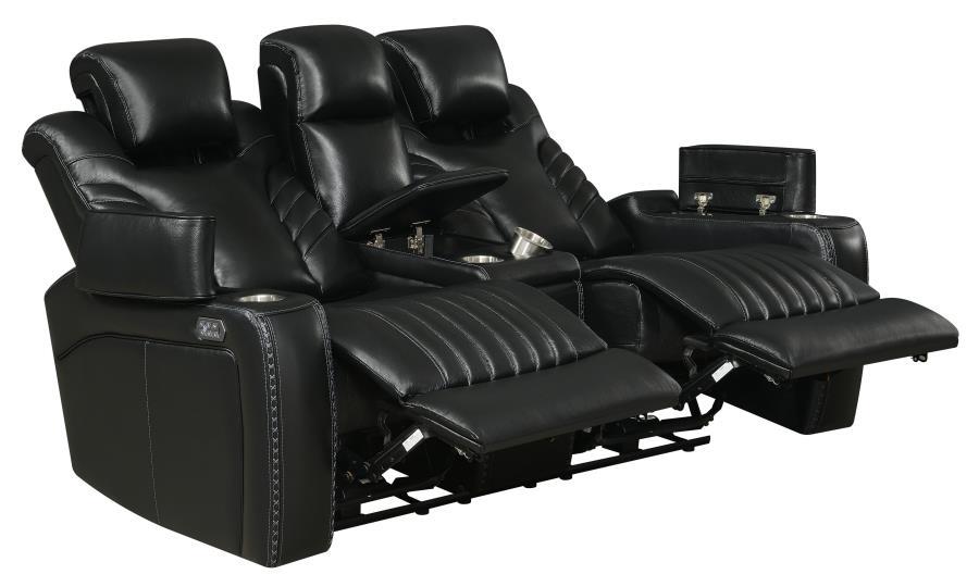 

    
 Shop  Contemporary Black Leather Power Sofa Set 2pcs Coaster 609461PPI-S2 Bismark
