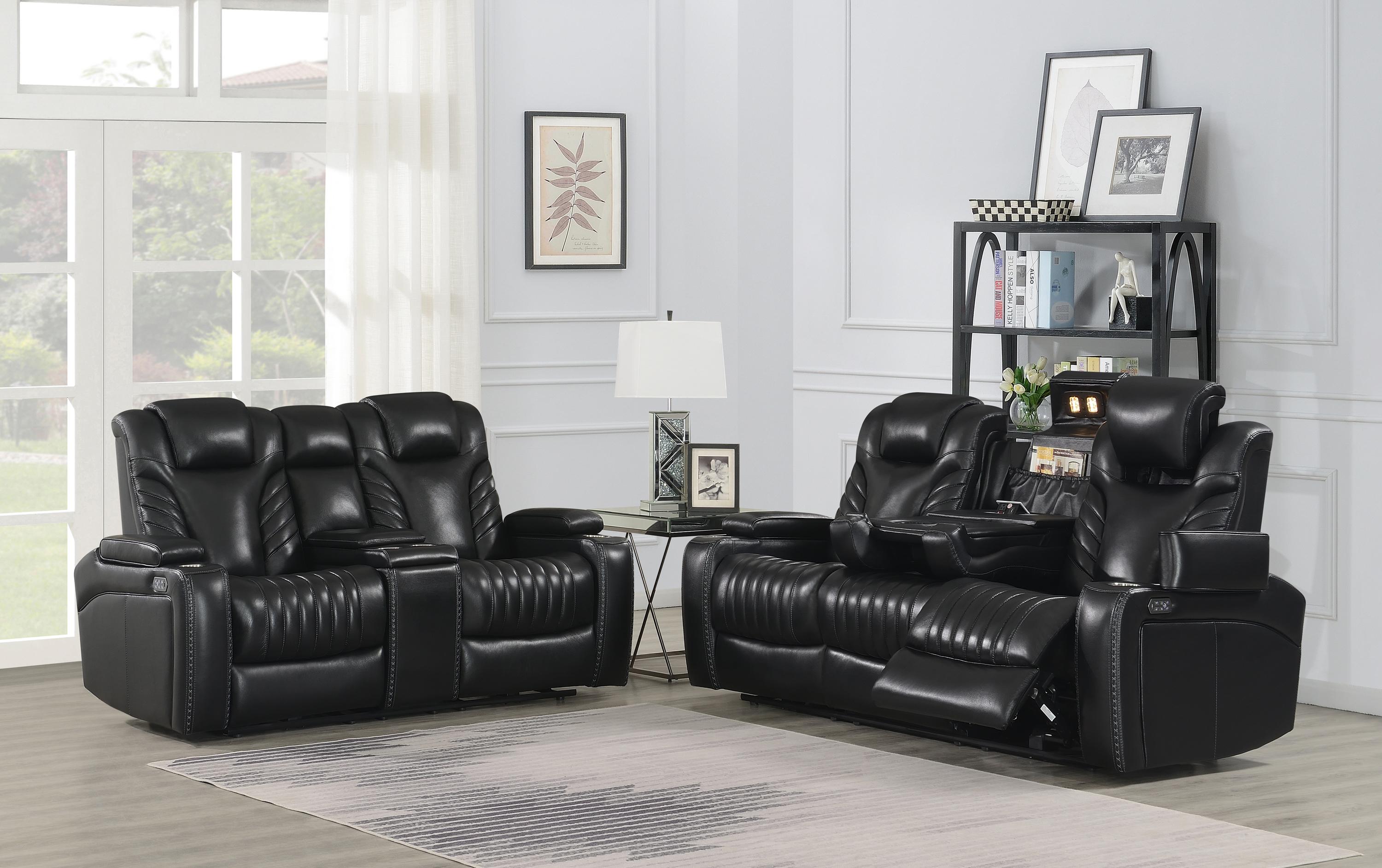 Contemporary Power Sofa Set 609461PPI-S2 Bismark 609461PPI-S2 in Black Leather