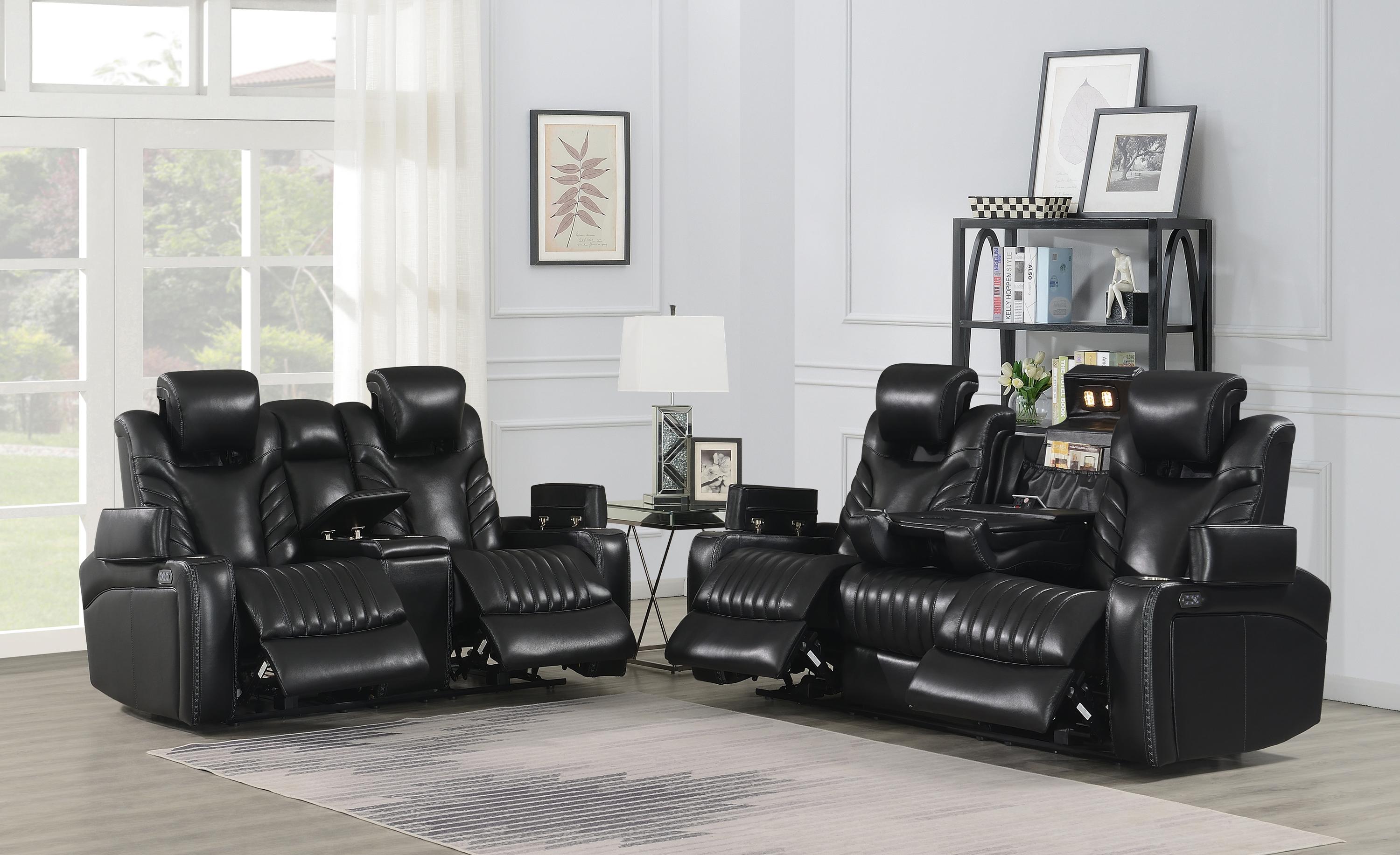 

    
Contemporary Black Leather Power Sofa Set 2pcs Coaster 609461PPI-S2 Bismark
